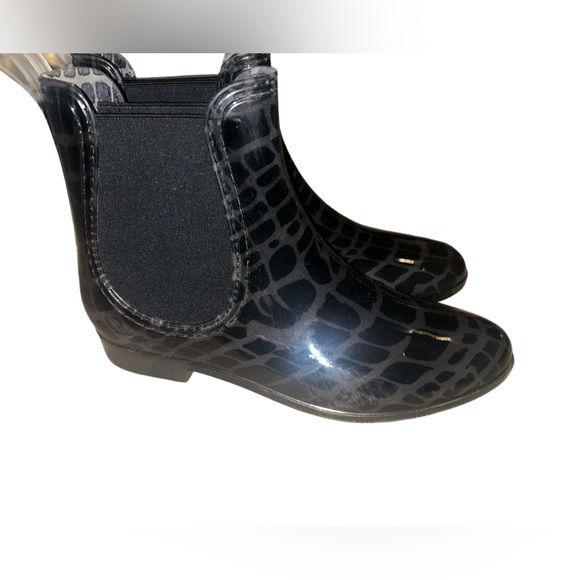HENRY FERRERA Black Croco Ankle Rain Boots womens 11 - Picture 2 of 7